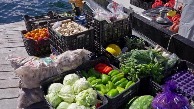 Fresh Produce Crates Prepared for Sea Voyage