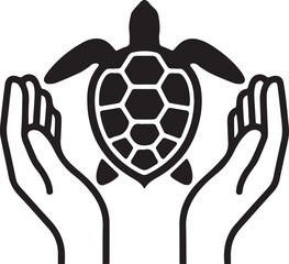 Obraz premium Turtle in cupped hands vector illustration sea animal protection wildlife conservation and endangered species awareness