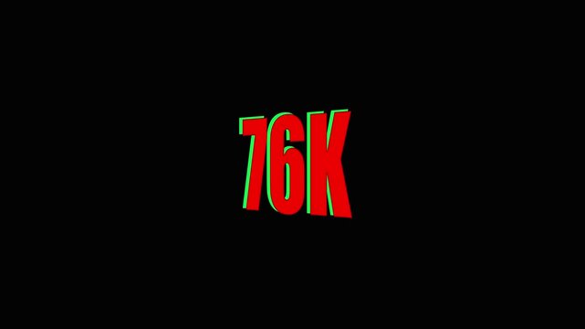 Seventy-Six Thousand Count Statistic Red Number 76 K Isolated on Black Background.