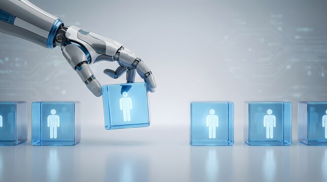 Robot hand picking candidate icon for smart human resource management