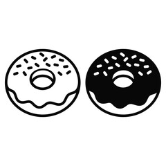 Fototapeta premium Donut with sprinkles, outline and silhouette icon