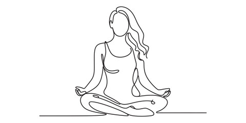 Obraz premium woman meditating in yoga pose, minimalist line art