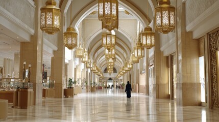 Fototapeta premium Luxurious shopping mall with ornate lanterns and elegant architecture