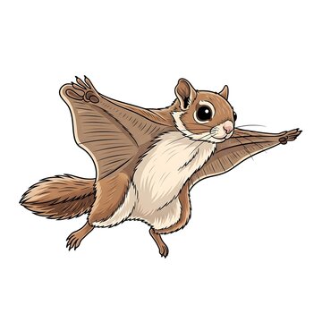 Cute cartoon flying squirrel gliding on a white background