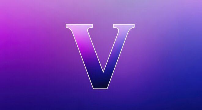 A purple and white gradient background with a large, bold, white letter V in the center.