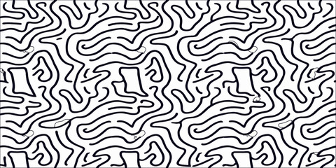 Fototapeta premium Abstract seamless vector pattern illustration featuring geometric black lines and curved wave shapes for a decorative fabric print or wallpaper texture