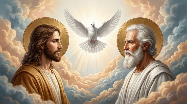 The Holy Trinity: Father, Son, and Holy Spirit, Digital Watercolor Painting