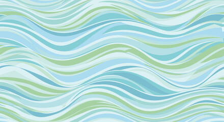 Fototapeta premium Seamless pattern featuring flowing, organic wavy lines in various harmonious shades of blue and green, evoking a calm and serene water-like movement.