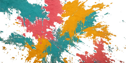 Obraz premium An artistic abstract watercolor background featuring a colorful ink splash design with grunge paint textures and yellow brush splatter elements on a vector paper pattern