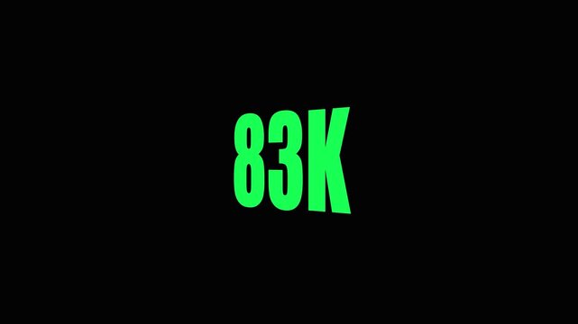 Green 83 K text on black background numeric display eighty-three thousand.