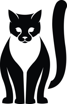 Black and white vector silhouette of a sitting cat with a long, upright tail.