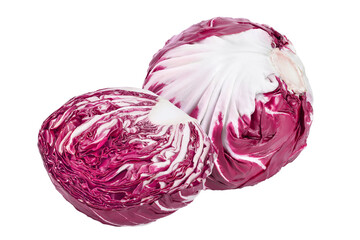 Obraz premium Fresh red radicchio salad half isolated on white background with full depth of field