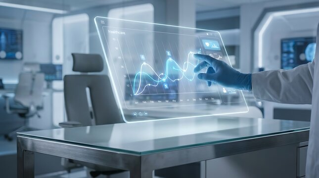 Futuristic Laboratory Workspace with Digital Interface.