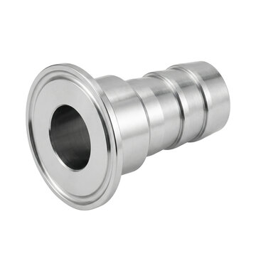 Industrial fluid gas handling components polished stainless steel tri clamp hose barb fitting for sanitary pipeline connection with smooth finish