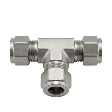Industrial fluid gas handling components stainless steel T fitting connector with compression joints for pipeline system durable precision