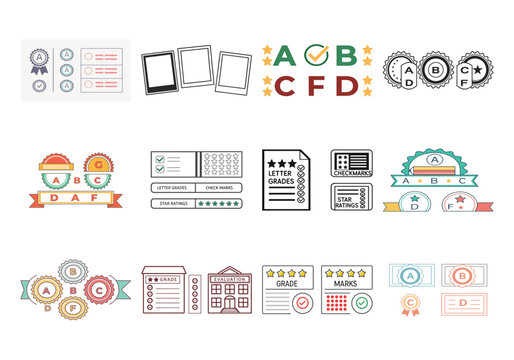 Colorful educational and for learning and assessment educational learning assessment symbols