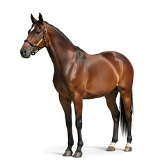 Fototapeta premium Elegant bay horse with white blaze standing gracefully on a white background