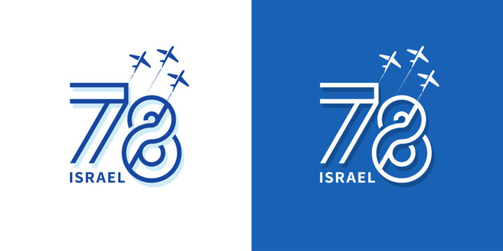 78rd Independence Day of Israel logo. Number 78 with aircraft, vector design
