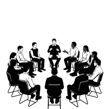 People sitting in a circle talking.
