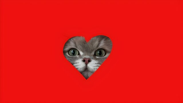 Red cartoon cat with heart illustration