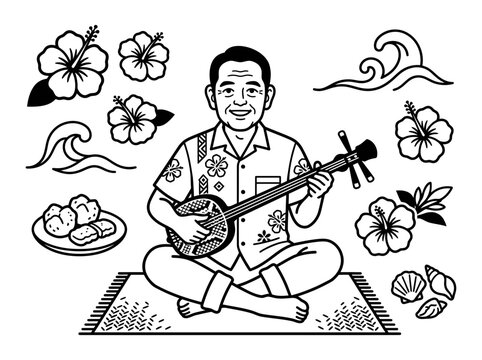 Okinawan Sanshin Music Bundle Vector Illustration