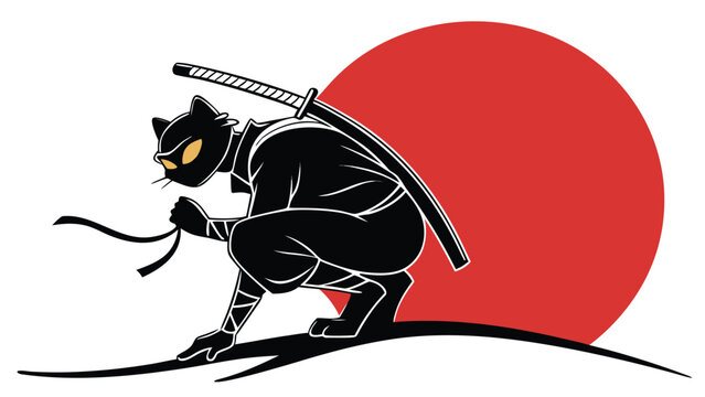 Black rat with a red crescent moon on its back in dynamic pose