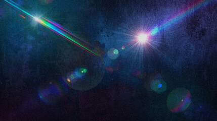 Obraz premium Blue Grunge Double Rainbow Lens Flare Star Burst Bokeh Light Leak Background for Art Banner Poster Wallpaper Social Media Web Design Packaging Mural and Digital Design