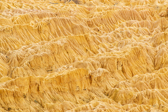 Beautiful scenic view of Moonland, near Lamayuru, named for its uncanny resemblance to the surface of the Moon. Naturally eroded, soft clay hills giving it a true lunar vibe. Lamayuru, Ladakh, India.