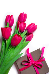 Purple tulips and gift box, Mother's Day concept