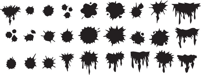 Fototapeta premium Aggressive Chaotic Ink Splatter & Messy Silhouette Set.