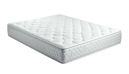 Naklejka premium Isolated medium-firm mattress on black. White quilted top, stitched sides, clean, modern design