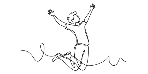Fototapeta premium man jumping with joy, carefree, one line drawing
