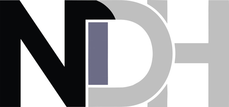 Minimalist NDH logo with bold overlapping letters in modern geometric style for branding, identity, and professional design use.