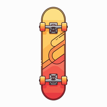 Colorful skateboard with wheels and trucks.