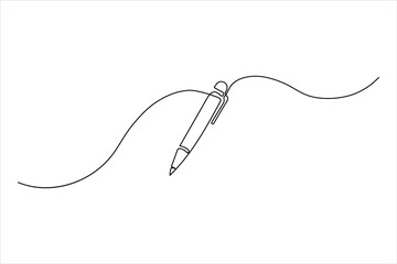 Obraz premium Minimalist one-line art of a ballpoint pen. Elegant vector illustration for writing, stationery, office supplies, and creative design concepts.