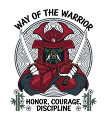 Fototapeta premium Illustrative depiction of a fierce samurai warrior wearing traditional about the warriors code Best Selling T-shirt Design