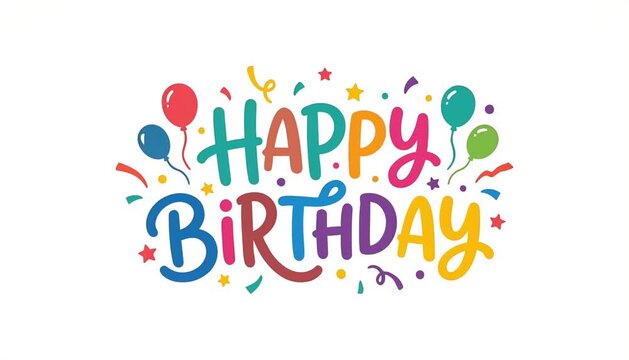 Happy Birthday Colorful Typography Animation with Bright Playful Hand Lettering Style Text Motion