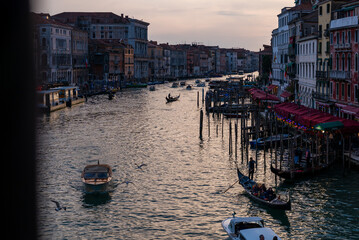 View of Venice’s Grand Canal from Rialto Bridge in the evening © Yuliya Ihnatkovich