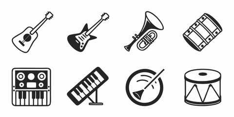Fototapeta premium Musical instrument vector emoji set, vector stock illustration black 