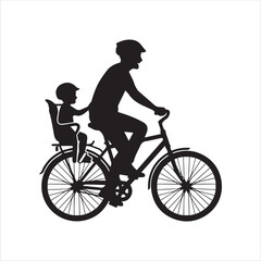 Obraz premium Father Cycling with Child in Back Seat Silhouette for fathers day design concept 