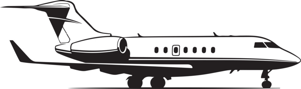 Private Jet, Airplane, Vector Illustration, Black and White, Aviation Icon