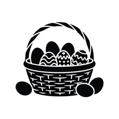 Fototapeta premium A black and white illustration of a woven basket filled with decorated eggs