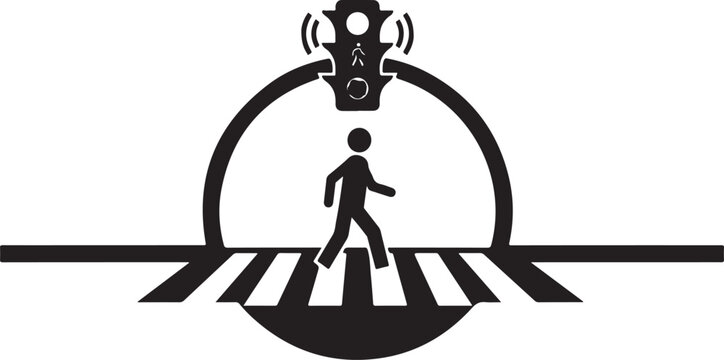 Black pedestrian traffic light icon, vector silhouette, road crossing symbol, urban infrastructure sign