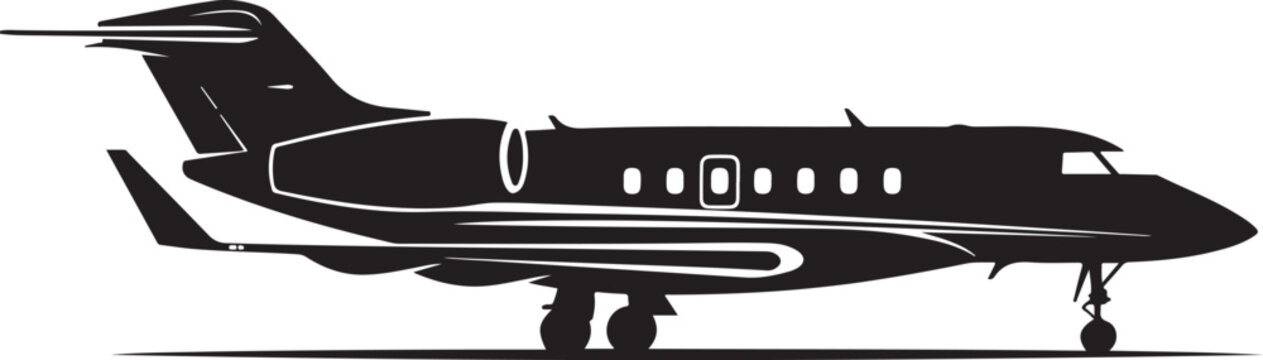 Private Jet, Luxury Airplane, Black Aircraft, Vector Plane