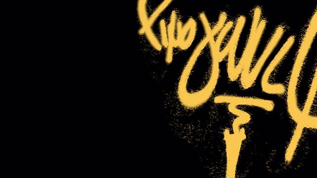 Yellow spray paint graffiti tag with rough edges and stencil effect on dark background. Ideal for urban designs, street art visuals, and edgy compositions.