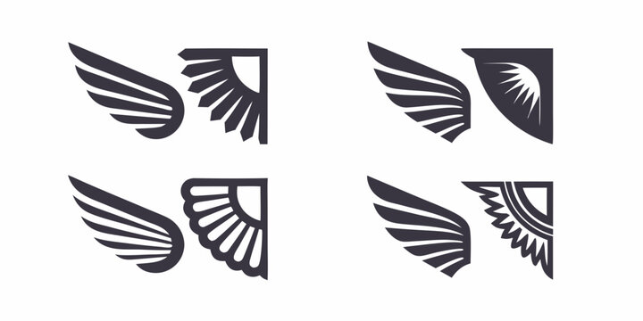 Four abstract wing designs arranged in a square grid pattern