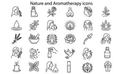 Fototapeta premium Set of hand-drawn nature and aromatherapy icons for wellness and relaxation design