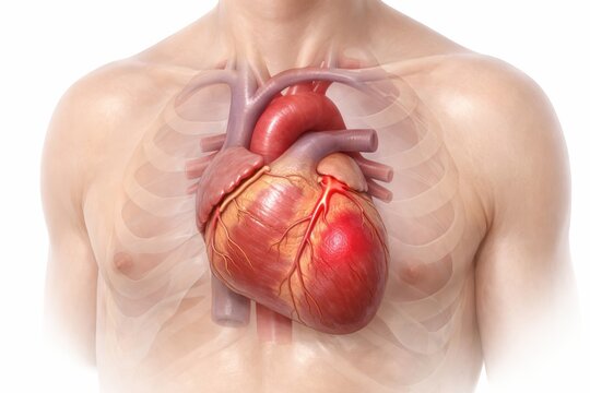Coronary artery spasm medical illustration showing heart with transient coronary narrowing and reduced myocardial blood flow in cardiology concept for diagnosis education and pathology care