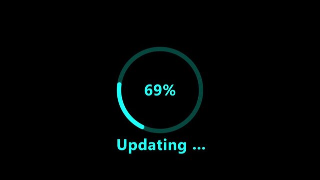 System updating bar animation on black background with 100%. Upgrade System Sign, Update Process Completed, Refresh Button, Operating system upgrade concept, software updating and process