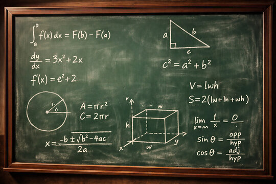 Green Chalkboard with White Chalk Mathematical Equations Formulas